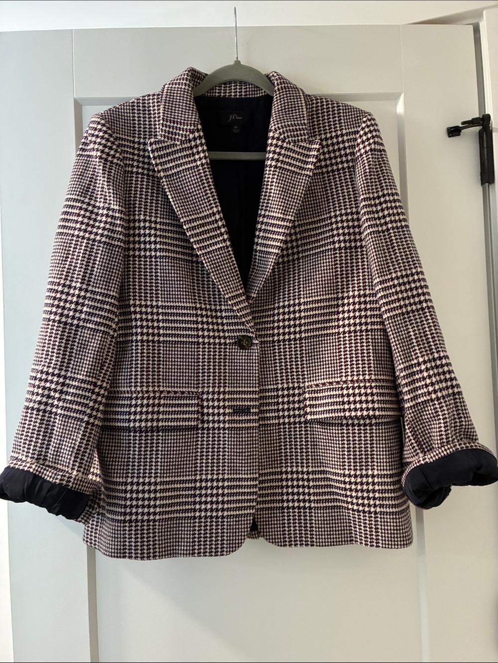 J. Crew Pink and Black Glen Plaid Single-Button Blazer